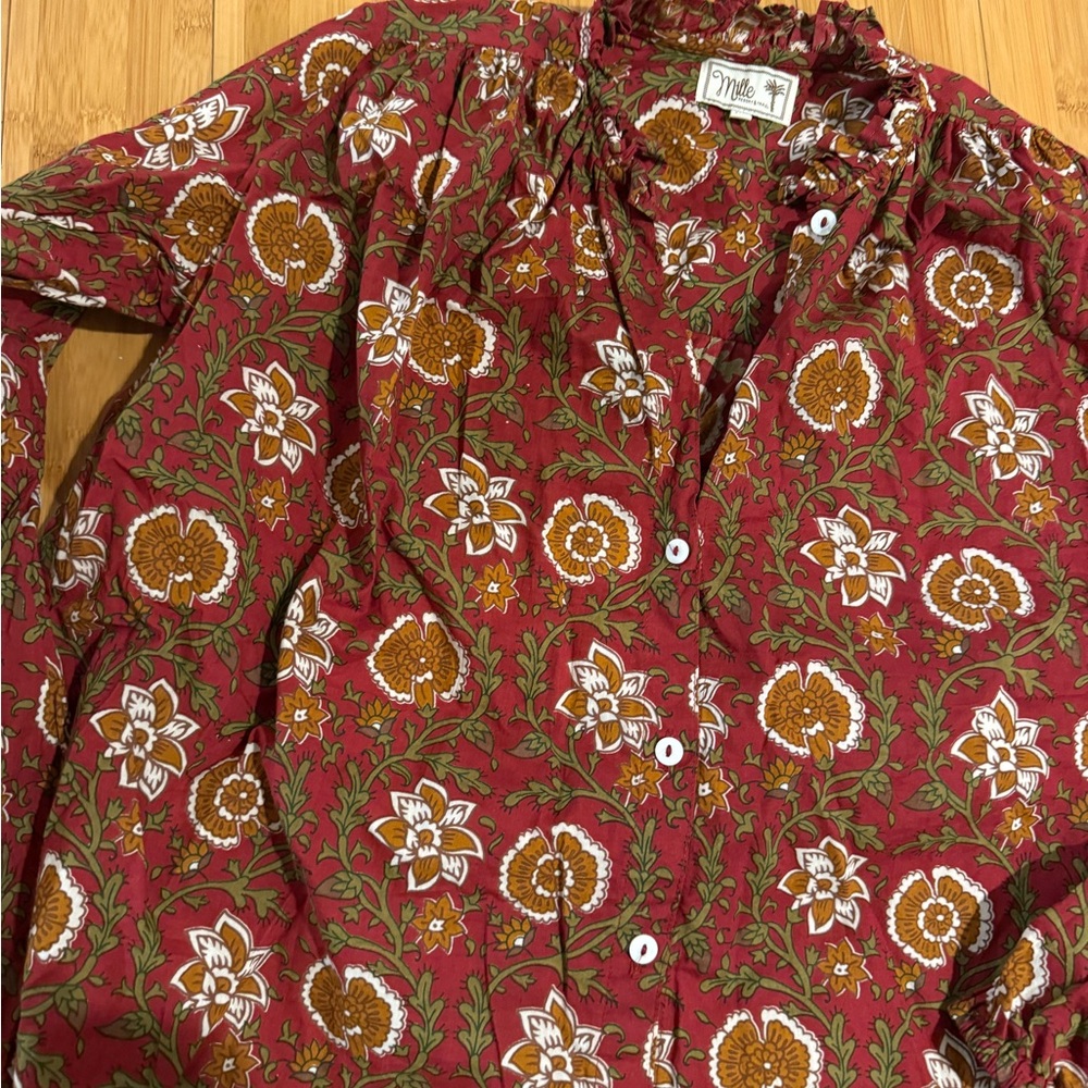 Millie Francesca Ruffle Neck Top Floral Button-Up Blouse - Picture 6 of 8